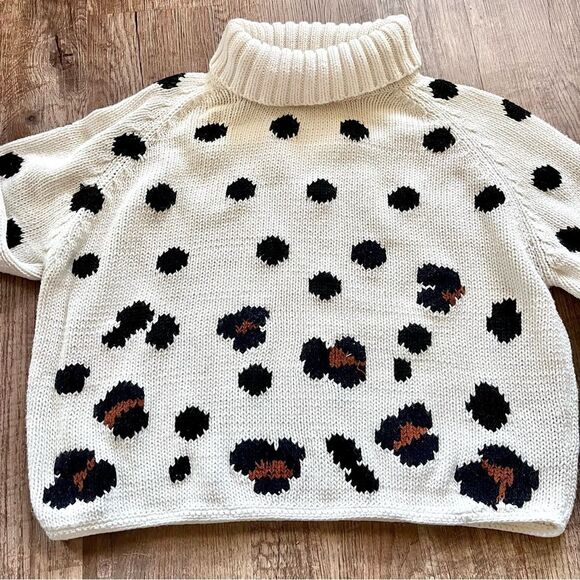 Michael Simon Chunky Knit Sweater Cream Black Cheetah Spots Vintage Small - Picture 2 of 6